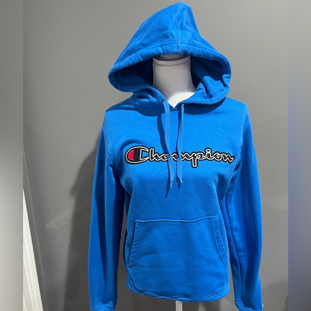 blue champion hoodie size small